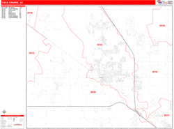 Casa Grande Wall Map Zip Code Red Line Style 2024